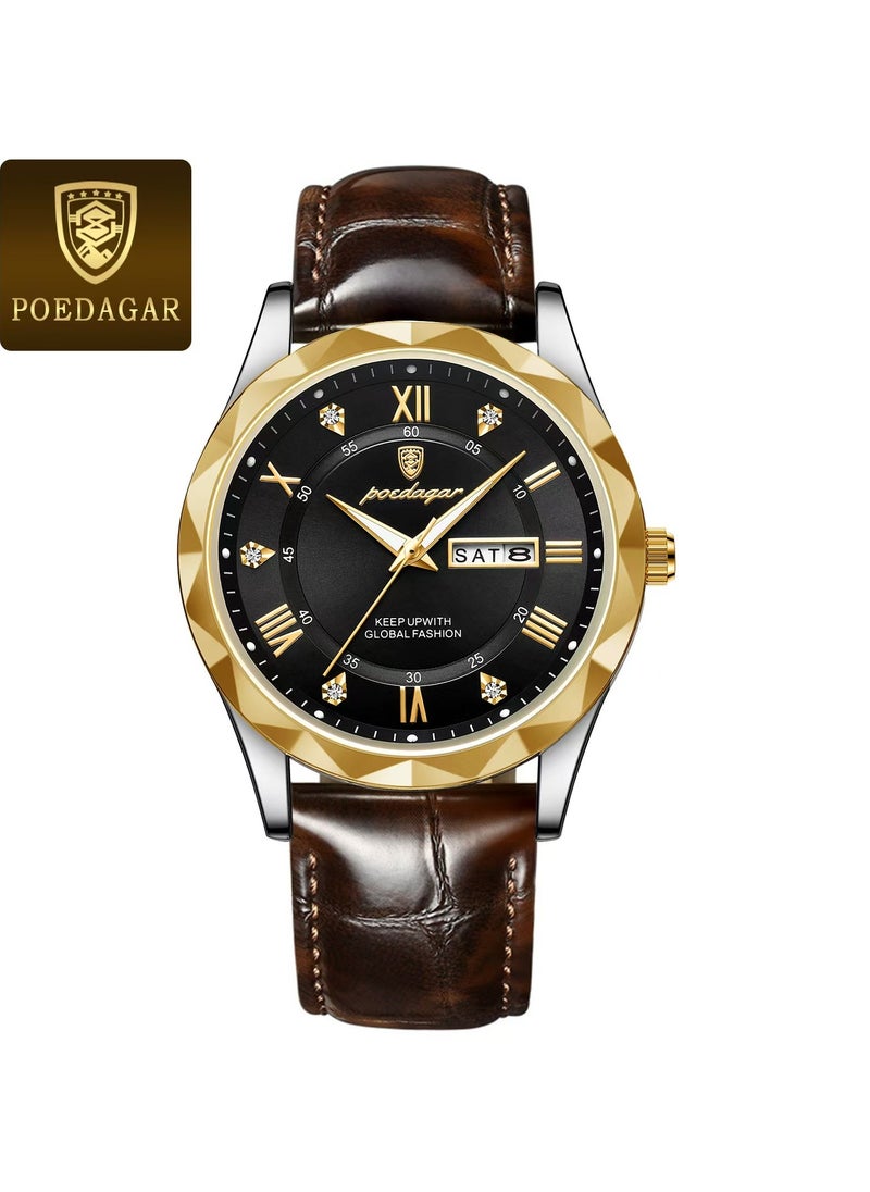 POEDAGAR Men's round silicone strap simulation watch black  - Image 1