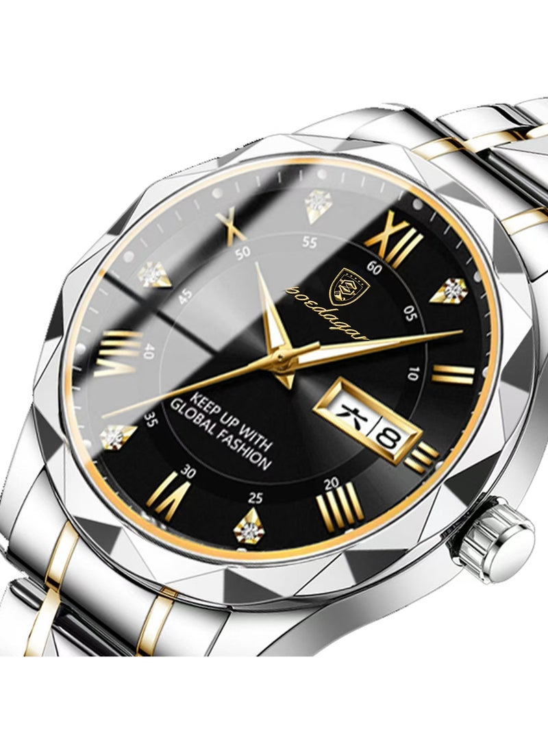 POEDAGAR Men's round silicone strap simulation watch black  - Image 2