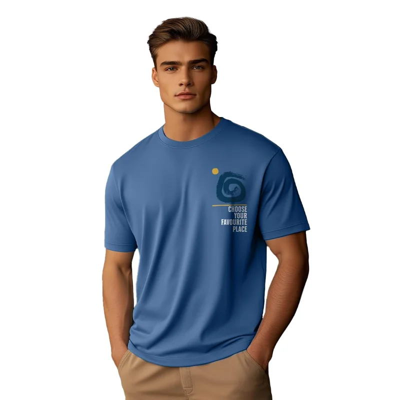 NOBERO Men's Blue Cotton Graphic T-Shirt