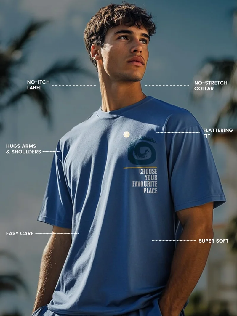 NOBERO  Men's Blue Cotton Graphic T-Shirt  | Best Price UAE
