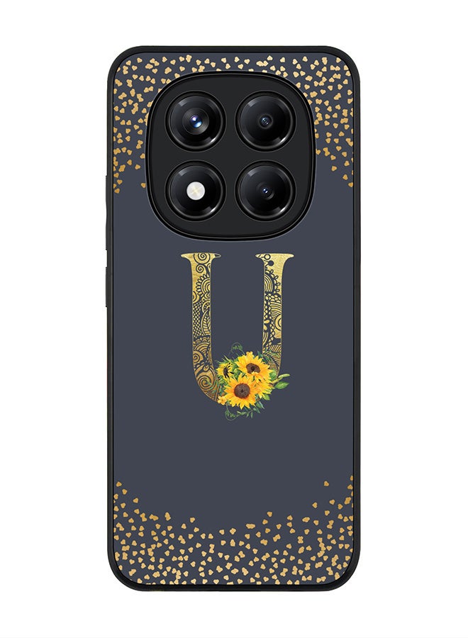 Stylizedd For Xiaomi Redmi Note 14 Pro 5G / X7 5G Case,Slim fit Camera Protection, Shockproof Thin Phone cover  - Custom Floral Monogram - U  (Grey ) - Image 1