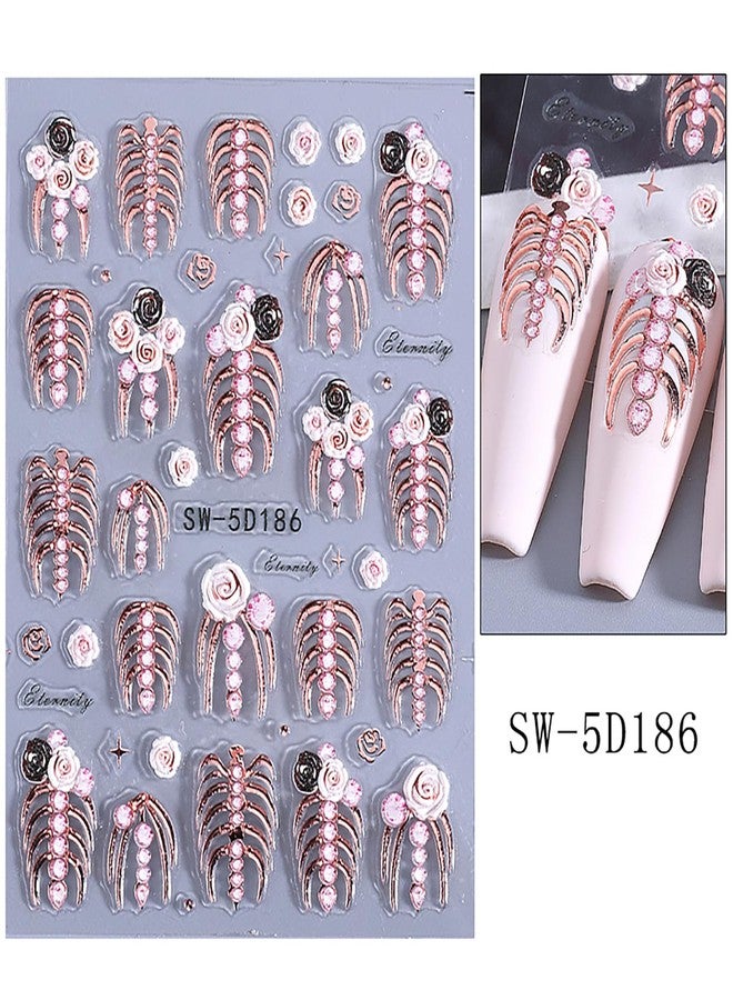 LYLYNB Skull Nail Stickers 2Pcs Skeleton Nail Art Stickers 5D Embossed Design Nail Decals Self Adhesive Halloween Nail Decorations Hand Bones Nails Sliders for Women Girls Manicure Accessories - Image 5