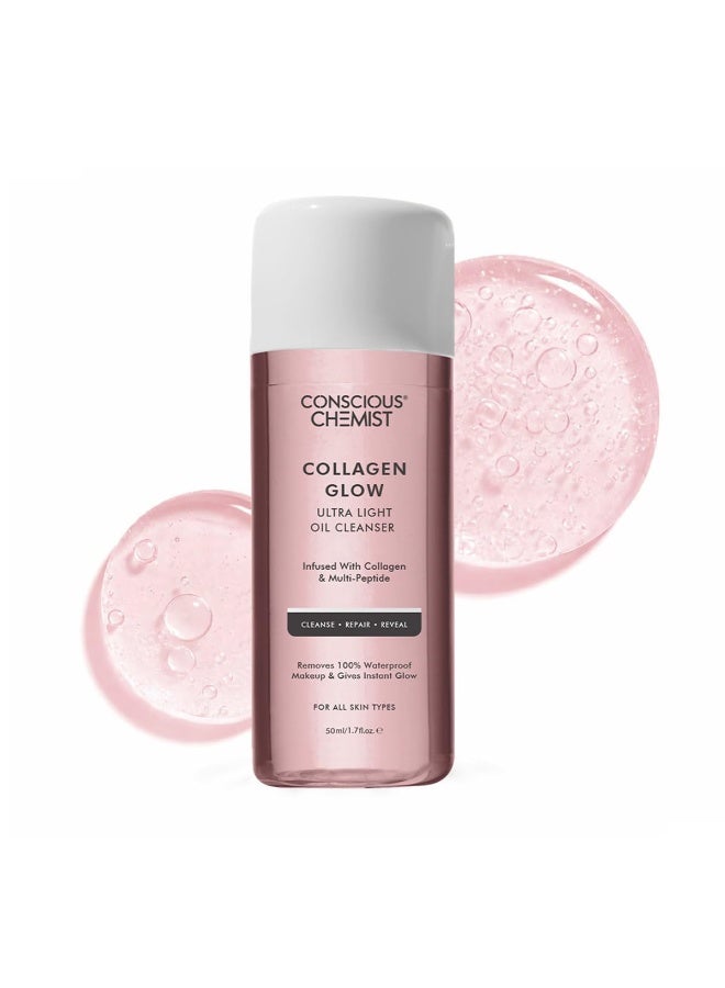 Conscious Chemist® Collagen Glow Ultra Light Oil Cleanser | 50ml | Makeup Remover & Nourishing Oil Cleanser with Hydrolyzed Collagen & Peptides | Improves Elasticity, Smooths Texture & Supports Skin Barrier | For Men & Women, All Skin Types - Image 1