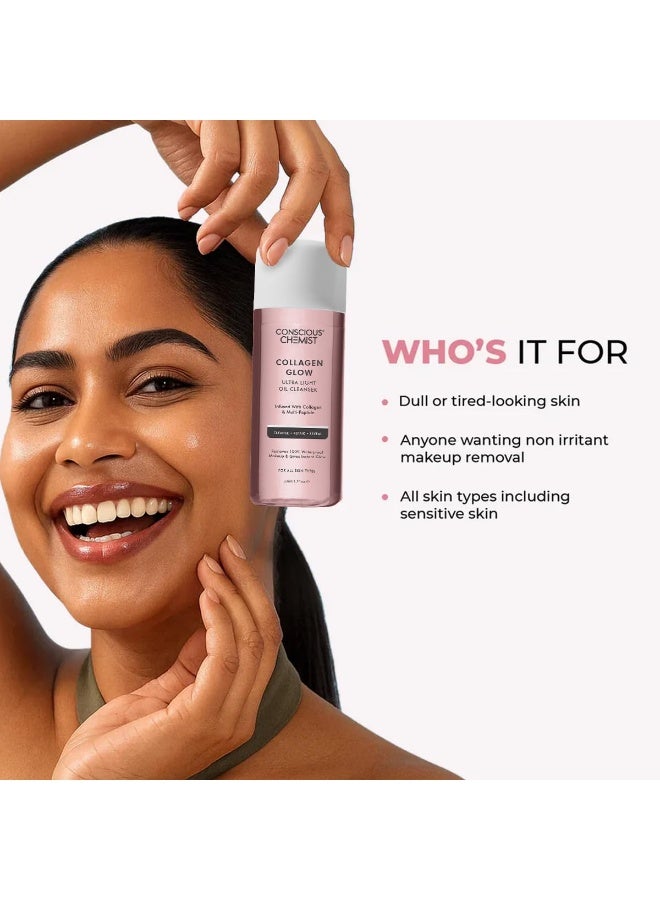 Conscious Chemist® Collagen Glow Ultra Light Oil Cleanser | 50ml | Makeup Remover & Nourishing Oil Cleanser with Hydrolyzed Collagen & Peptides | Improves Elasticity, Smooths Texture & Supports Skin Barrier | For Men & Women, All Skin Types - Image 4