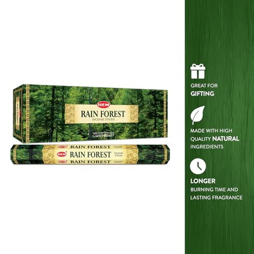 Hem Rain Forest Incense Sticks - Box of Six 20 Stick Hex Tubes | Enchanting Tropical Fragrance | Hand Rolled in India | Perfect for Meditation | Long-Lasting Aroma | Burning Time: 35-40 Minutes Each - Image 3