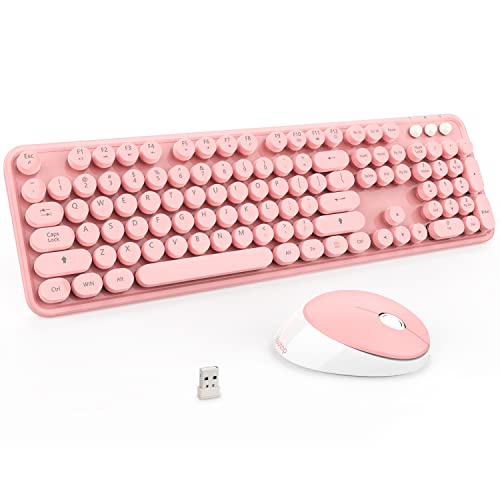 Kootop Wireless Keyboard, Cute Colorful 104 Keys Typewriter Retro Round Keycaps Keyboard for PC Laptop,Desktop,Windows, Home and Office Keyboards (Pink) - Image 1