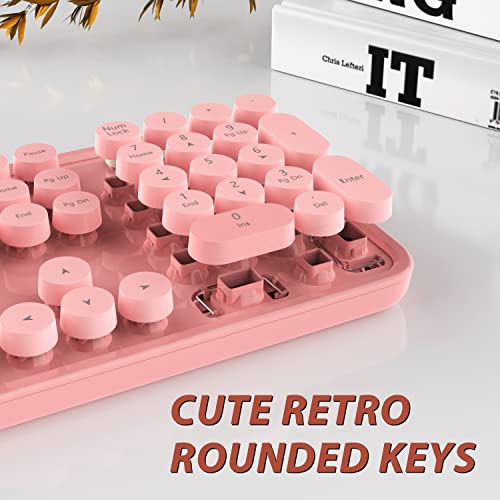 Kootop Wireless Keyboard, Cute Colorful 104 Keys Typewriter Retro Round Keycaps Keyboard for PC Laptop,Desktop,Windows, Home and Office Keyboards (Pink) - Image 2