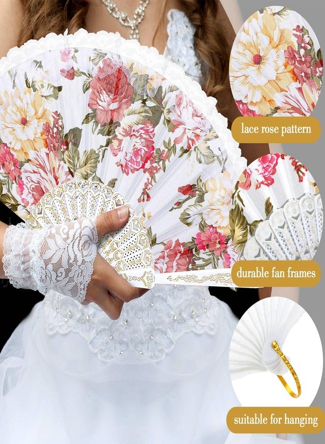 Geelin 50 Pcs Hand Lace Foldable Fans Bulk for Women with Organza Bag Lace Folded Hand European Retro Fan Bridal Dancing Prop Wedding Party Favors for Dancing Tea Party (White,Colored Rose) - Image 3