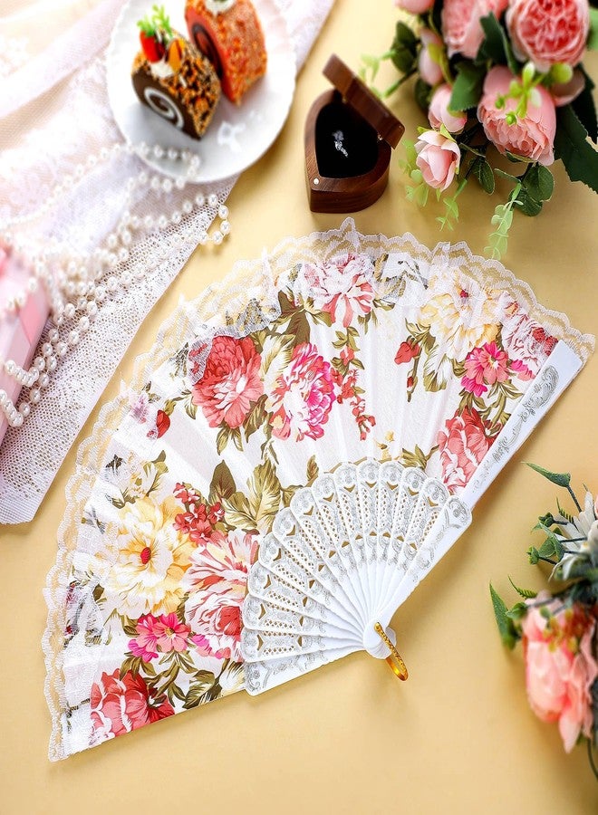Geelin 50 Pcs Hand Lace Foldable Fans Bulk for Women with Organza Bag Lace Folded Hand European Retro Fan Bridal Dancing Prop Wedding Party Favors for Dancing Tea Party (White,Colored Rose) - Image 5