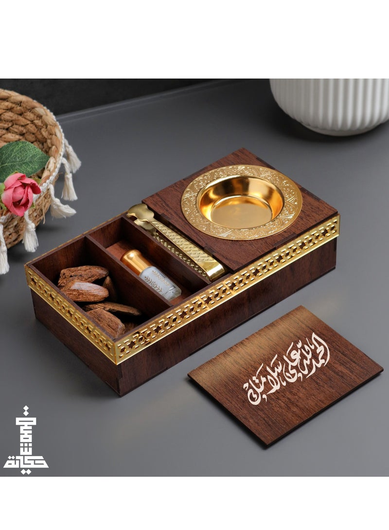 Story Of Candle A distinctive wooden incense burner with oud oil and Moroccan incense that comes with an Arabic phrase  - Image 1