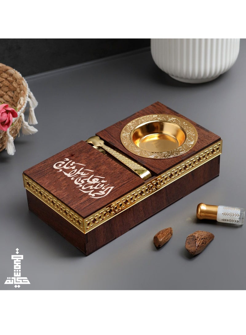 Story Of Candle A distinctive wooden incense burner with oud oil and Moroccan incense that comes with an Arabic phrase  - Image 2