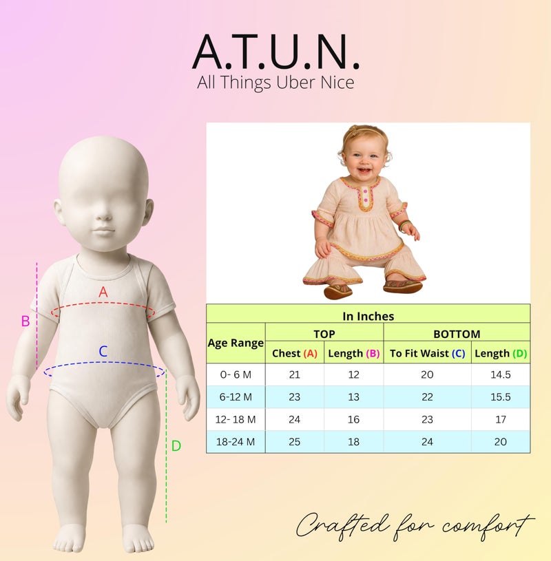 A.T.U.N. (ALL THINGS UBER NICE) Baby Girls Cotton Floral Printed Kurti and Sharara Set | Soft & Breathable Traditional Stylish Clothing Set for Kids - Image 3