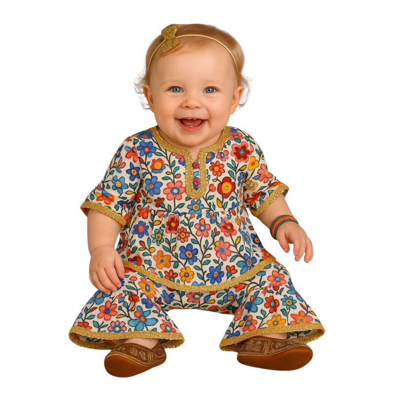 A.T.U.N. (ALL THINGS UBER NICE) Baby Girls Cotton Floral Printed Kurti and Sharara Set | Soft & Breathable Traditional Stylish Clothing Set for Kids - Image 5