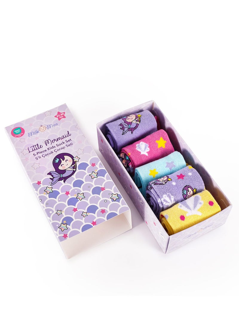 طقم جوارب للأطفال من **Milk&Moo** يتكون من 5 قطع، تصميم **حورية البحر الصغيرة**