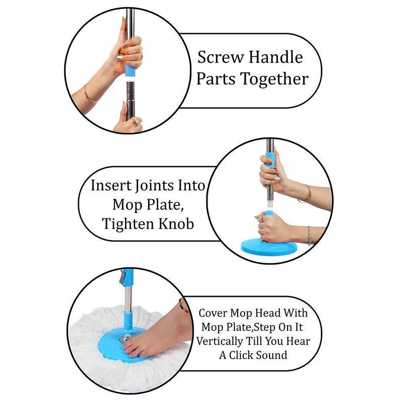 Skyzone Spin Mop Floor Cleaning Spin Mop Stick with Extendable Handle/Rod and Microfiber Refill, 360° Bucket Spin Mop Stick with an Additional Refill White - Image 3