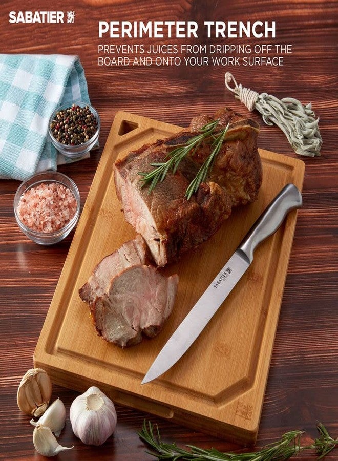 Sabatier Large Cutting Board with Perimeter Juice Trench and Recessed Handles for Entertaining and Meal Prep, Reversible Kitchen Chopping Board, Bread Board with Built-In Grooves, 11x14-Inch, Bamboo - Image 3