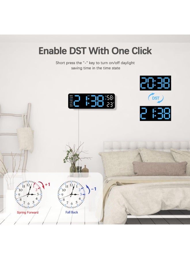 Digital Wall Clock Large Display, 9" LED Wall Clocks for Living Room Decor, Digital Clock with Temperature/DST/Auto-Dimming/Humidity/Snooze - 12/24H, Silent Digital Clocks for Seniors Kids - Image 4