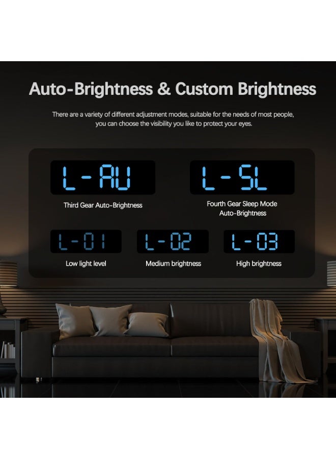 Digital Wall Clock Large Display, 9" LED Wall Clocks for Living Room Decor, Digital Clock with Temperature/DST/Auto-Dimming/Humidity/Snooze - 12/24H, Silent Digital Clocks for Seniors Kids - Image 3