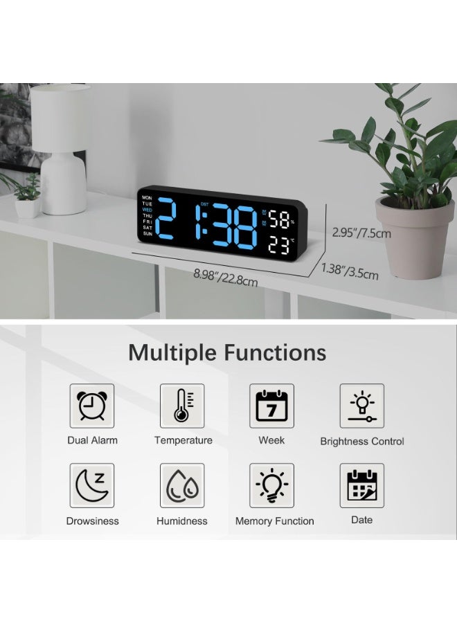 Digital Wall Clock Large Display, 9" LED Wall Clocks for Living Room Decor, Digital Clock with Temperature/DST/Auto-Dimming/Humidity/Snooze - 12/24H, Silent Digital Clocks for Seniors Kids - Image 2