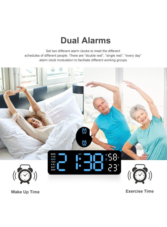 Digital Wall Clock Large Display, 9" LED Wall Clocks for Living Room Decor, Digital Clock with Temperature/DST/Auto-Dimming/Humidity/Snooze - 12/24H, Silent Digital Clocks for Seniors Kids - Image 5