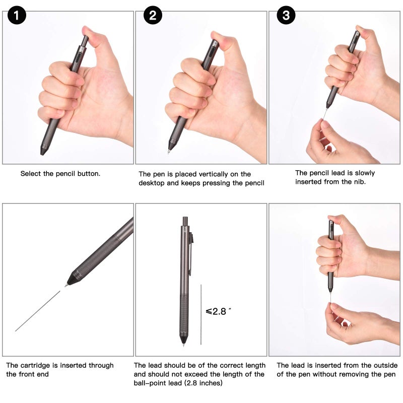 smttw 4 in1 Multi-Function Refillable & Retractable Ballpoint Pen + 0.7mm Mechanical Pencil, Fine Point, Grey Metal Barrel, With Black/Red/Blue Inks Color Code, Multicolor Pen With Metal Gift Box - Image 3