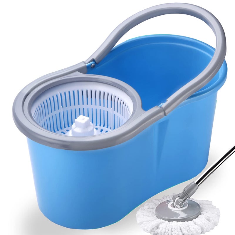 V-MOP VMop Premium Classic Blue Magic Dry Bucket Mop 360 Degree Self Spin Wringing with 2 Super Absorbers for Home Office Floor Mop Set 6 Months Warranty on Rod Set - Image 1