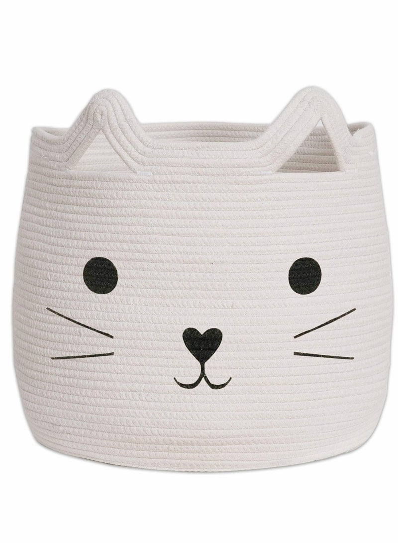 XiuWoo Large Woven Cotton Rope Storage Basket with Cute Cat Design Animal Laundry Organizer for Towels, Blanket, Toys, Clothes, Gifts – Pet or Baby Gift Baskets(40cm L×30cmH) - Image 1