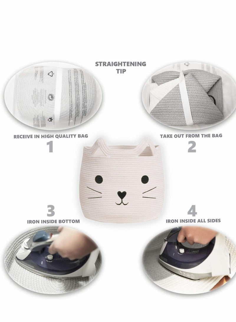 XiuWoo Large Woven Cotton Rope Storage Basket with Cute Cat Design Animal Laundry Organizer for Towels, Blanket, Toys, Clothes, Gifts – Pet or Baby Gift Baskets(40cm L×30cmH) - Image 4