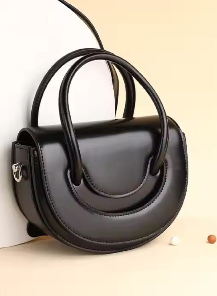 UHURA Black Saddle Bag – Genuine Leather Handbags for Women, Stylish Crossbody Hand-bag with Classic Design, Luxury Sling-Bag for Ladies, Shoulder Tote for Daily Use, Durable and Elegant Small Purse, Perfect for Work, Shopping, and Casual Outings - Image 2
