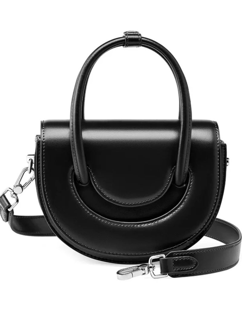 UHURA Black Saddle Bag – Genuine Leather Handbags for Women, Stylish Crossbody Hand-bag with Classic Design, Luxury Sling-Bag for Ladies, Shoulder Tote for Daily Use, Durable and Elegant Small Purse, Perfect for Work, Shopping, and Casual Outings - Image 1