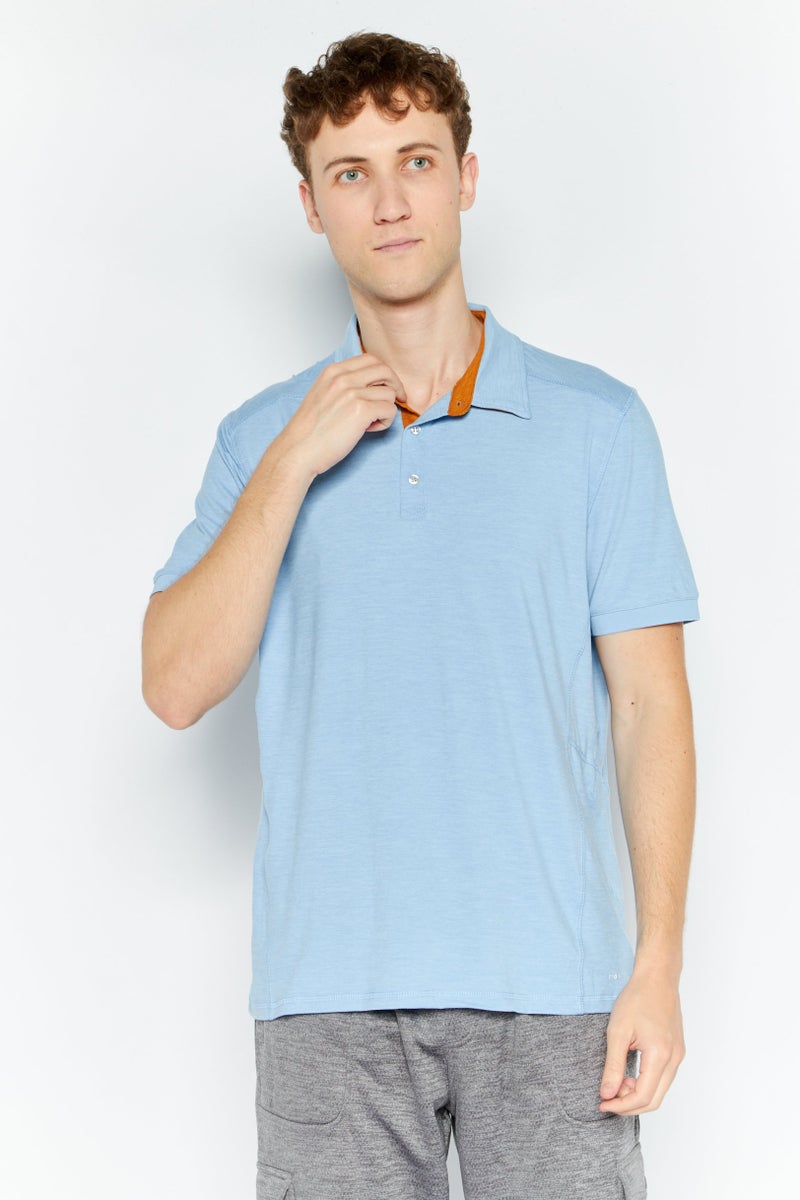 MOTION Men Sportswear Fit Short Sleeve Tennis Polo Shirt, Blue Heather - Image 1