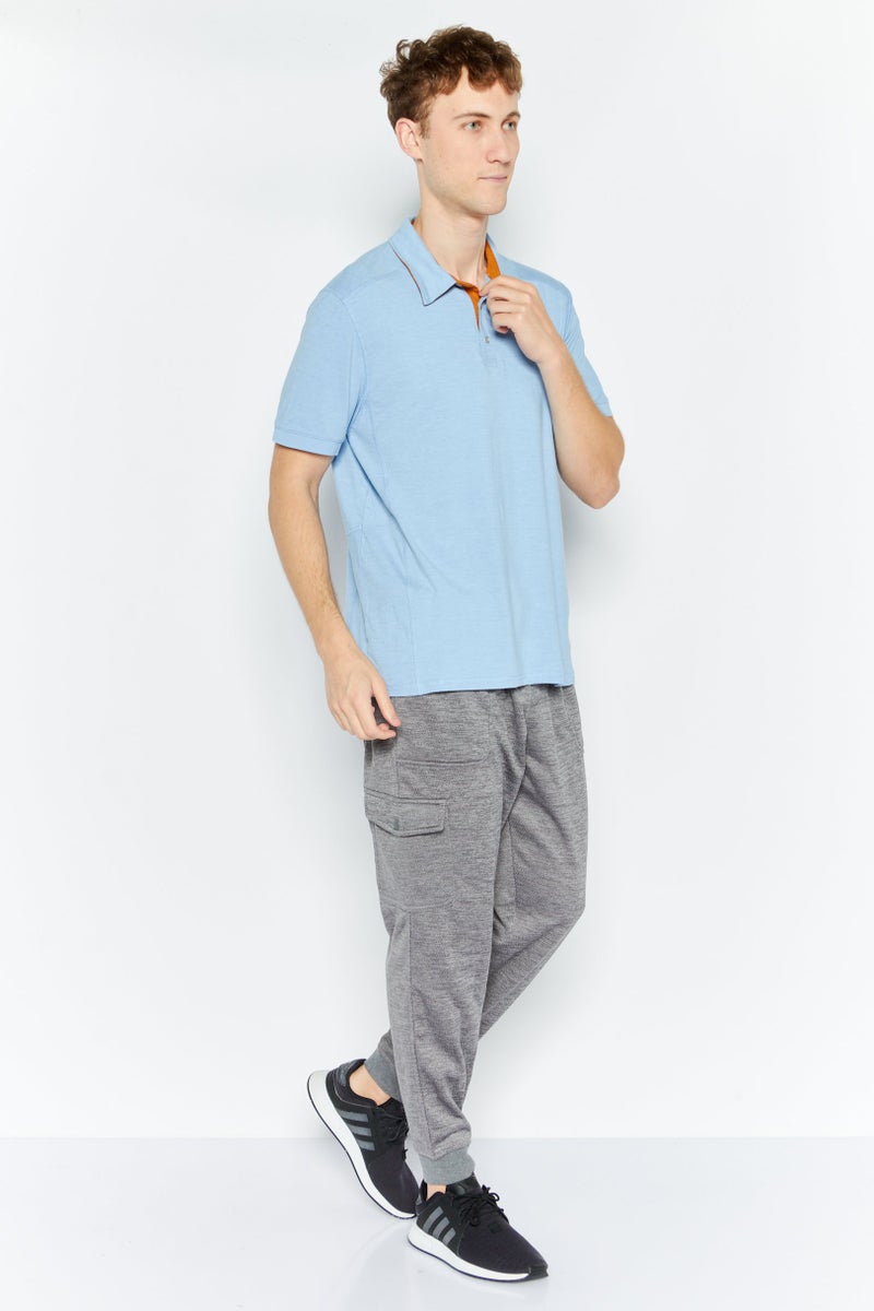 MOTION Men Sportswear Fit Short Sleeve Tennis Polo Shirt, Blue Heather - Image 2