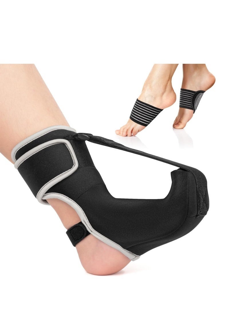 Plantar Fasciitis Night Splint Sock Upgraded Plantar Fasciitis Brace for Women Men with Arch Support for Achilles Tendonitis Foot Drop Heel Spur Pain Relief Black (Small) - Image 1