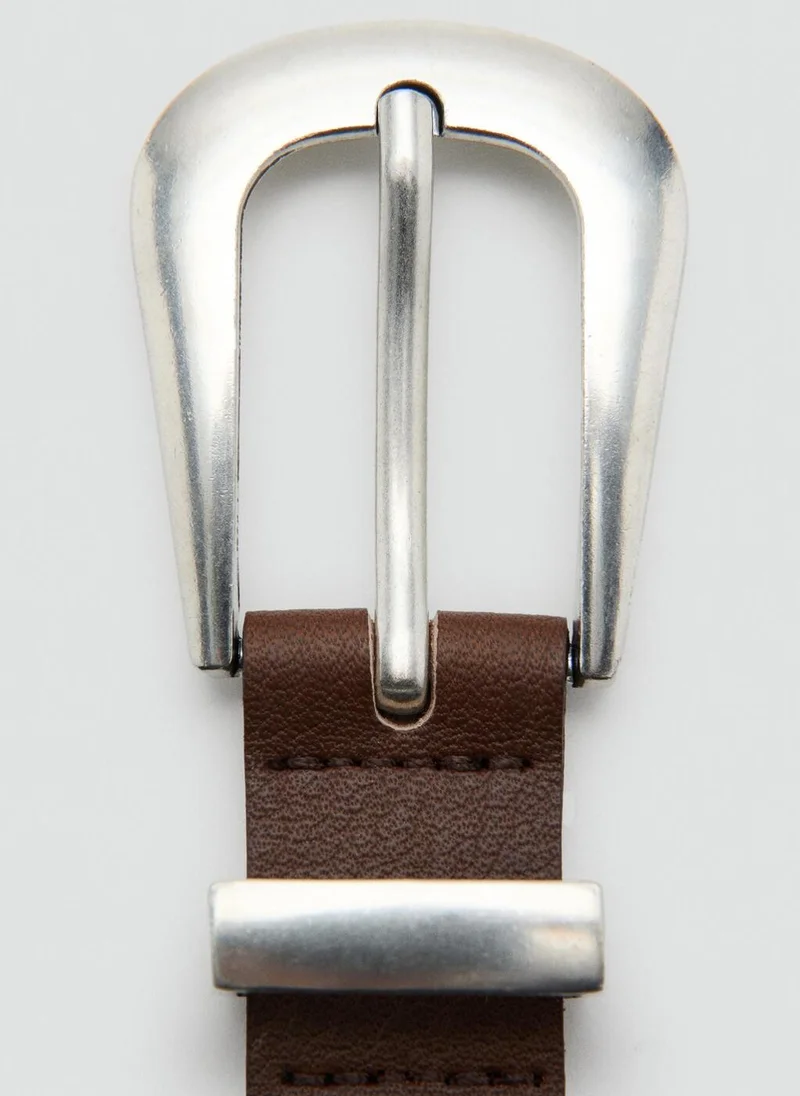 Mango 32-CHOCOLATE Leather Belt With Metal Detail for Women | Best Price UAE