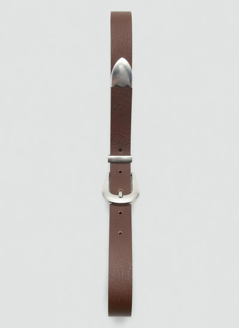 Mango 32-CHOCOLATE Leather Belt With Metal Detail for Women | Best Price UAE