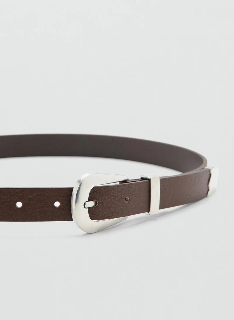 Mango 32-CHOCOLATE Leather Belt With Metal Detail for Women | Best Price UAE