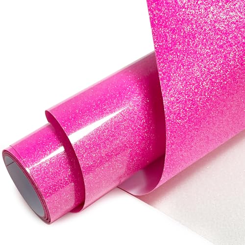 MerryMade Neon Pink Glitter Heat Transfer Vinyl 12 x 5 ft HTV for Shirts Glitter HTV for All Cutter Machine Easy to Cut Weed for Heat Vinyl Design - Image 1