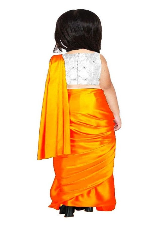 HIBA CREATIONS Baby Girl Kids Independence day orange color Saree With white blouse 3-6 Months - Image 3