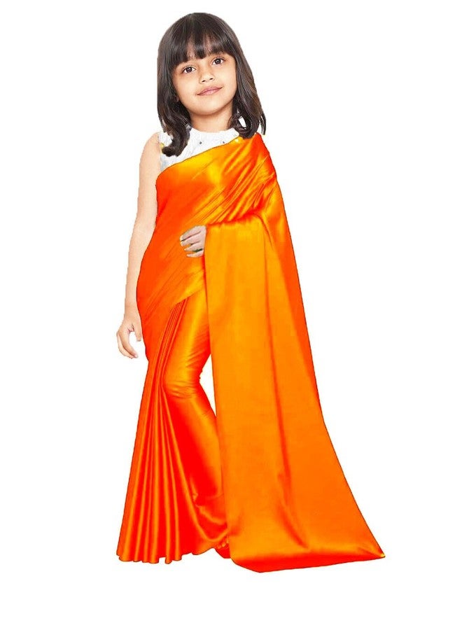 HIBA CREATIONS Baby Girl Kids Independence day orange color Saree With white blouse 3-6 Months - Image 1