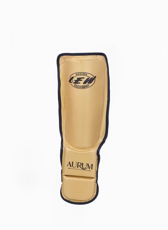 LEW Aurum Shin Guard for MMA & Kickboxing, Synthetic Leather, Multi-Layer Foam Protection, Gold & Black, Elastic Instep Strap - Image 5