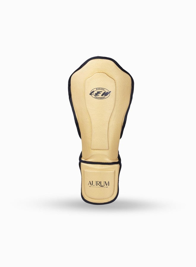 LEW Aurum Shin Guard for MMA & Kickboxing, Synthetic Leather, Multi-Layer Foam Protection, Gold & Black, Elastic Instep Strap - Image 2