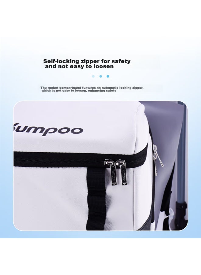 Kumpoo Xunfeng Badminton Bag With Separate Shoe Compartment, Multi-compartment Fumefeng Double Zipper Multifunctional Backpack, White And Black Kbr-636 - Image 4