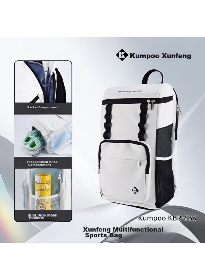 Kumpoo Xunfeng Badminton Bag With Separate Shoe Compartment, Multi-compartment Fumefeng Double Zipper Multifunctional Backpack, White And Black Kbr-636 - Image 1