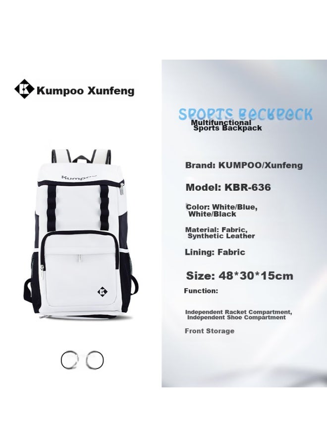 Kumpoo Xunfeng Badminton Bag With Separate Shoe Compartment, Multi-compartment Fumefeng Double Zipper Multifunctional Backpack, White And Black Kbr-636 - Image 2