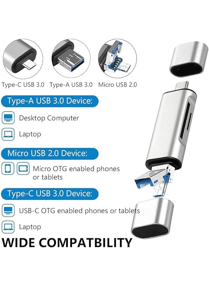 Haysenser قارئ بطاقات SD 6 في 1 USB Type C، USB 3.0 و Micro USB OTG محول بطاقة الذاكرة المحمولة 1 فتحة لـ TF، SD، Micro SD، SDXC، SDHC، MMC، RS-MMC، Micro SDXC، Micro SDHC، UHS-I، USB 3.0 - Image 3
