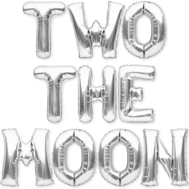PartyForever Silver Two The Moon Party Decorations Foil Balloon Banner - Image 3