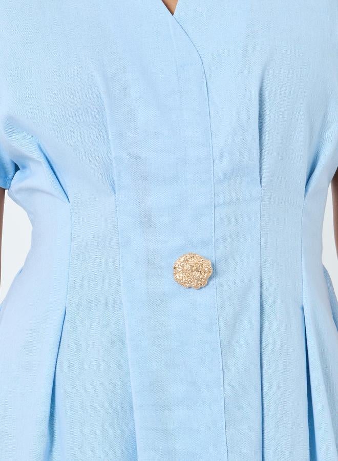 تايك تو فستان ميدي مزين بكسرات مع أكمام قصيرة - Image 4