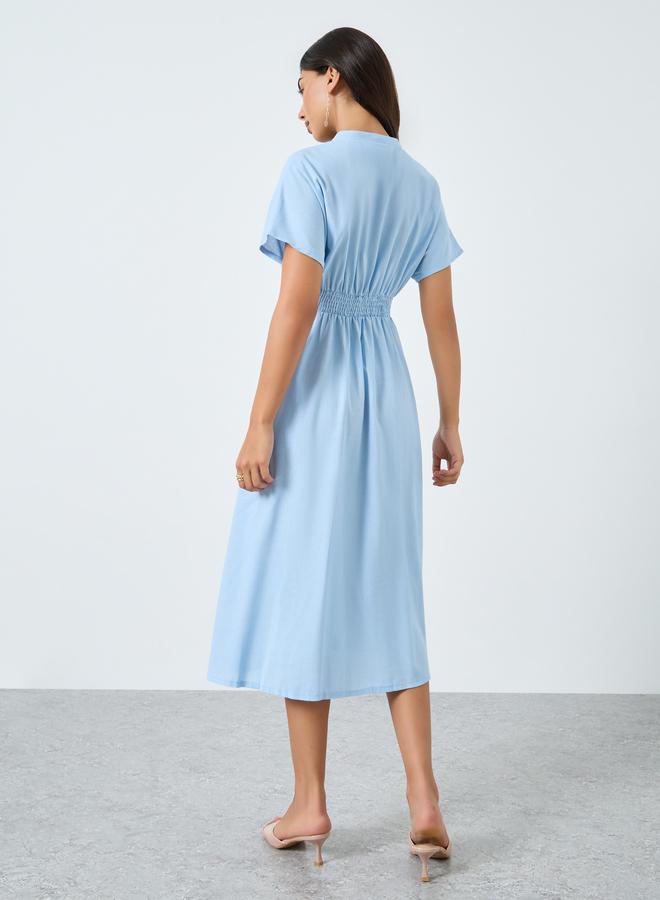 تايك تو فستان ميدي مزين بكسرات مع أكمام قصيرة - Image 5