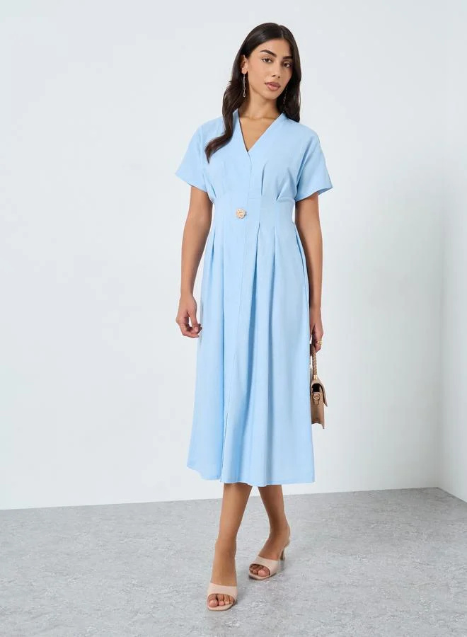Take Two Take Two Blue Fold Pleated Midi Dress
