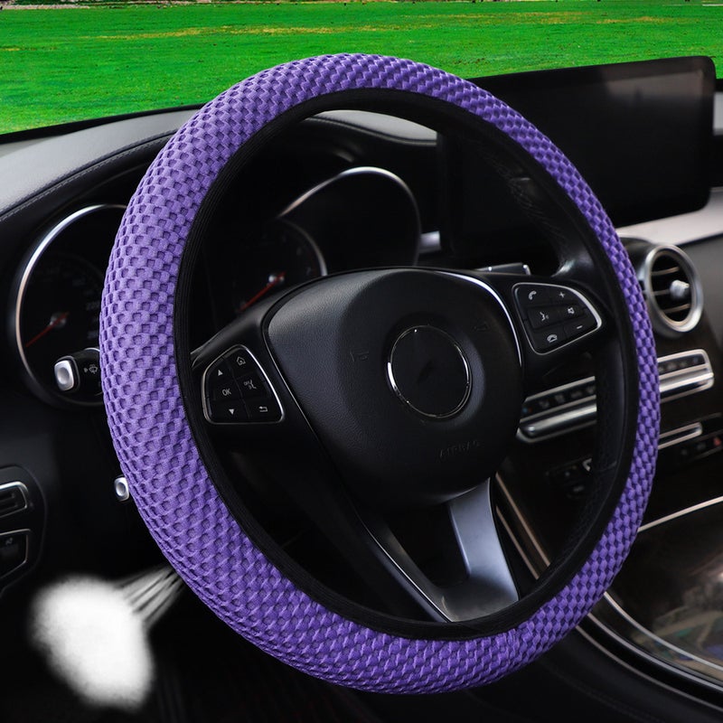 Loquat Breathable Ice Silk Massage Car Steering Wheel Cover 14.5-15inch Purple